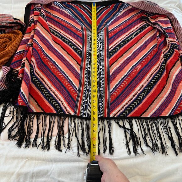 3X Southwest Fringe Cardigan Wrap Womens Boho Knit Open Front Shawl Cape Tribal - Picture 16 of 16